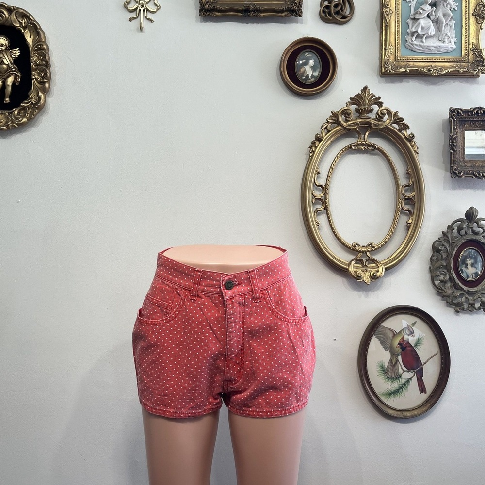 Moschino Jeans Vintage Red Polka Dot High Waisted Denim Shorts Italy Size 28